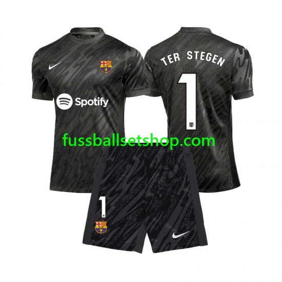 Günstige Fußball Trikotsatz FC Barcelona Ter Stegen 1 Torwart Kinder Ausweichtrikot 2024-2025 Kurzarm