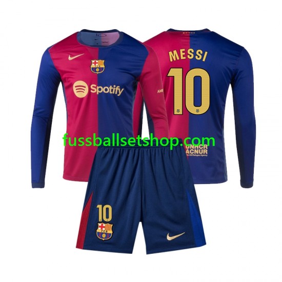 Günstige Fußball Trikotsatz FC Barcelona Lionel Messi 10 Kinder Heimtrikot 2024-2025 Langarm