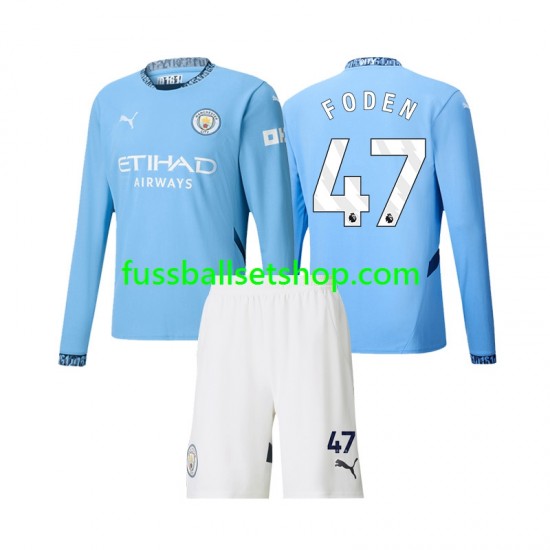 Günstige Fußball Trikotsatz Manchester City Phil Foden 47 Kinder Heimtrikot 2024-2025 Langarm
