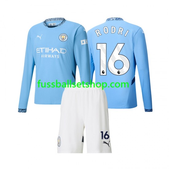 Günstige Fußball Trikotsatz Manchester City Rodri 16 Kinder Heimtrikot 2024-2025 Langarm