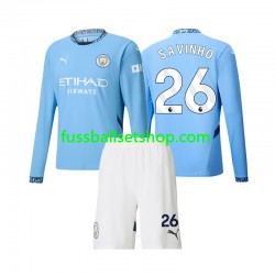 Günstige Fußball Trikotsatz Manchester City Savinho 26 Kinder Heimtrikot 2024-2025 Langarm