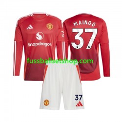 Günstige Fußball Trikotsatz Manchester United Kobbie Mainoo 37 Kinder Heimtrikot 2024-2025 Langarm