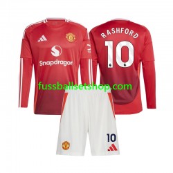 Günstige Fußball Trikotsatz Manchester United Marcus Rashford 10 Kinder Heimtrikot 2024-2025 Langarm