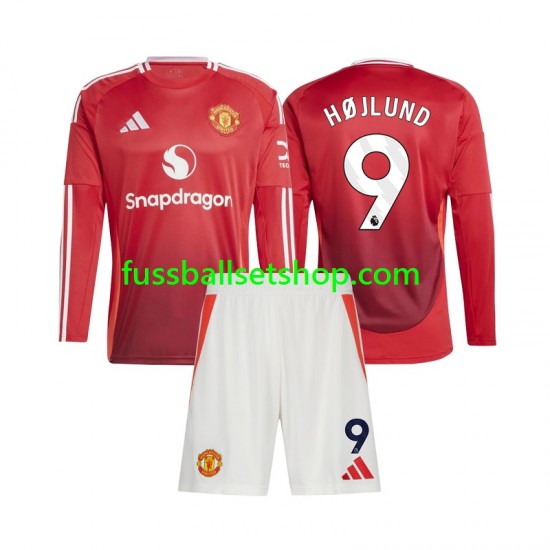 Günstige Fußball Trikotsatz Manchester United Rasmus Hojlund 9 Kinder Heimtrikot 2024-2025 Langarm