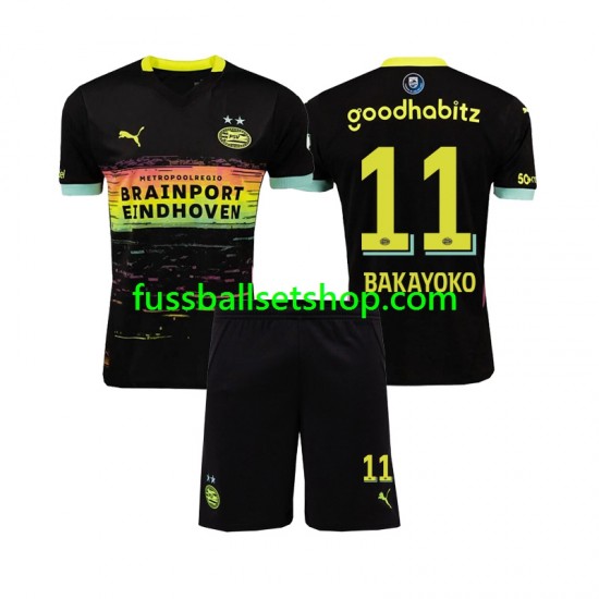 Günstige Fußball Trikotsatz PSV Eindhoven Johan Bakayoko 11 Kinder Auswärtstrikot 2024-2025 Kurzarm