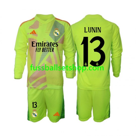 Günstige Fußball Trikotsatz Real Madrid Lunin 13 Torwart Kinder Viertestrikot 2024-2025 Langarm