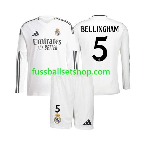 Günstige Fußball Trikotsatz Real Madrid Jude Bellingham 5 Kinder Heimtrikot 2024-2025 Langarm