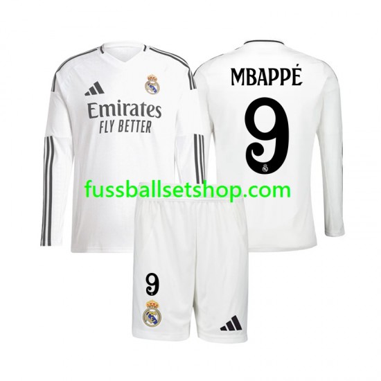 Günstige Fußball Trikotsatz Real Madrid Mbappé 9 Kinder Heimtrikot 2024-2025 Langarm
