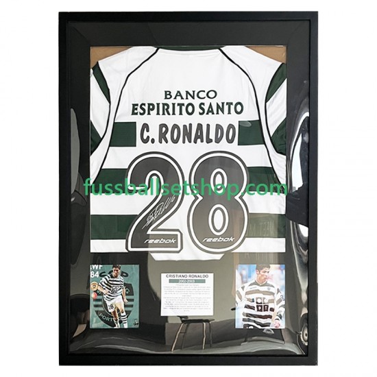 Cristiano Ronaldo Nr. 28 Sporting CP Retro Heimtrikot 2001 Gerahmtes Fußballtrikot