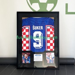 Davor Šuker Nr. 9 Kroatien Retro Auswärtstrikot 2006 Gerahmtes Fußballtrikot