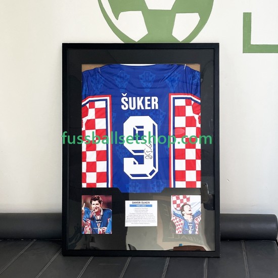 Davor Šuker Nr. 9 Kroatien Retro Auswärtstrikot 2006 Gerahmtes Fußballtrikot
