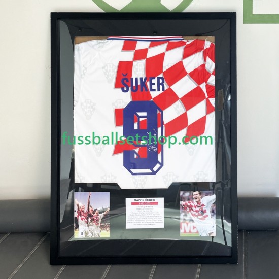Davor Šuker Nr. 9 Kroatien Retro Heimtrikot 2006 Gerahmtes Fußballtrikot