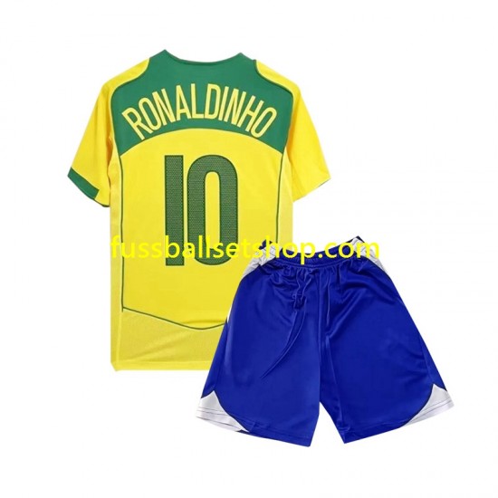 Günstige Fußball Trikotsatz Brasilien Ronaldiho 10 2004 Retro Kinder Heimtrikot Kurzarm