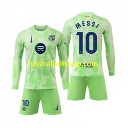 Günstige Fußball Trikotsatz FC Barcelona Lionel Mess 10 Kinder Ausweichtrikot 2024-2025 Langarm