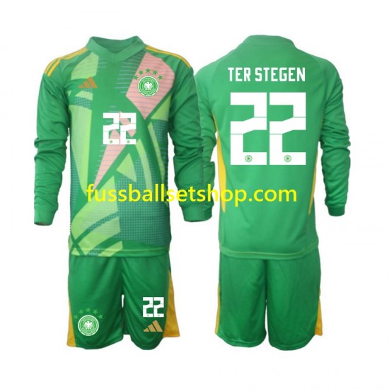 Günstige Fußball Trikotsatz Deutschland Ter Stegen 22 Torwart Kinder Ausweichtrikot 2024-2025 Langarm