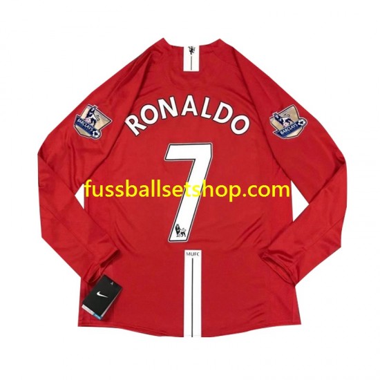 Günstige Fußball Trikotsatz Manchester United Cristiano Ronaldo 7 2007 Retro Herren Heimtrikot Langarm