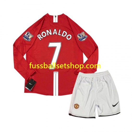 Günstige Fußball Trikotsatz Manchester United Cristiano Ronaldo 7 2007 Retro Kinder Heimtrikot Langarm