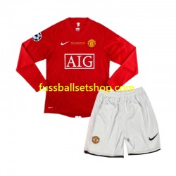 Günstige Fußball Trikotsatz Manchester United Champion League 2007 Retro Kinder Heimtrikot Langarm