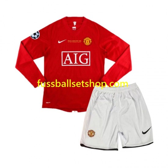 Günstige Fußball Trikotsatz Manchester United Champion League 2007 Retro Kinder Heimtrikot Langarm