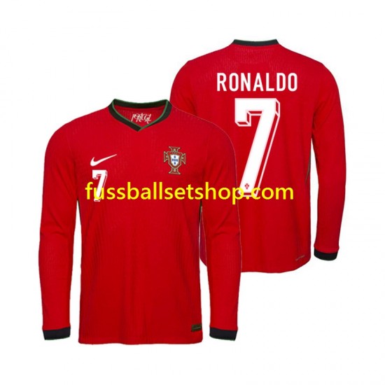 Günstige Fußball Trikotsatz Portugal Ronaldo 7 Herren Heimtrikot Euro 2024 Langarm