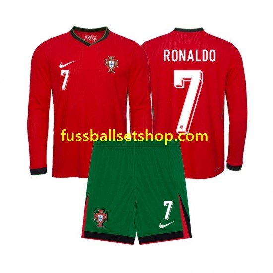 Günstige Fußball Trikotsatz Portugal Ronaldo 7 Kinder Heimtrikot Euro 2024 Langarm