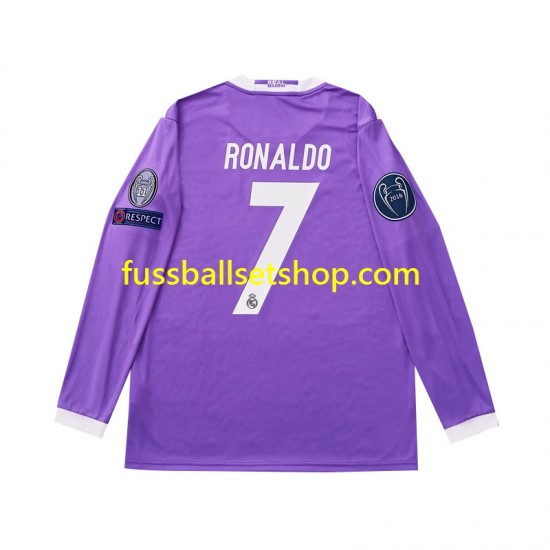 Günstige Fußball Trikotsatz Real Madrid Cristiano Ronaldo 7 2016 Retro Herren Auswärtstrikot Langarm