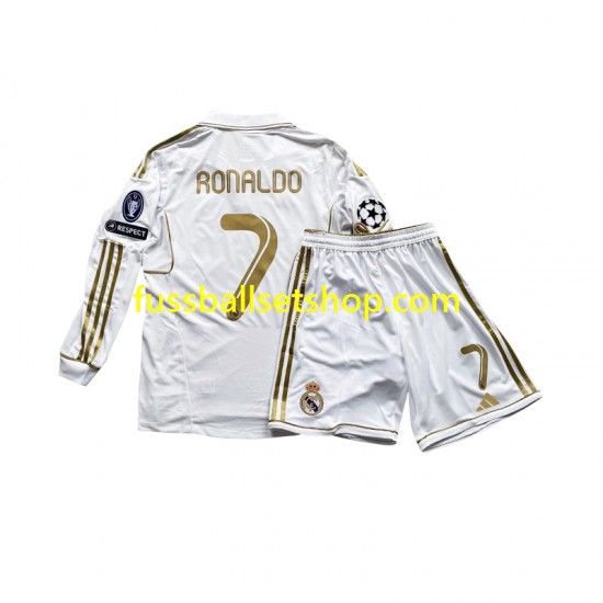Günstige Fußball Trikotsatz Real Madrid Cristiano Ronaldo 7 Kinder Heimtrikot 2011 Langarm