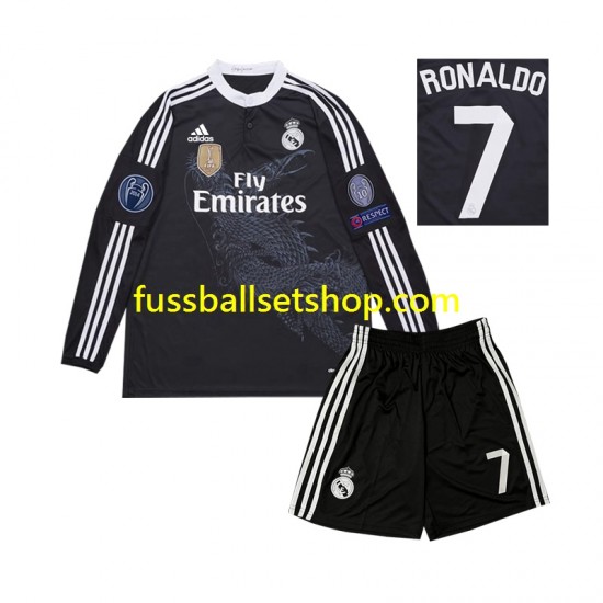 Günstige Fußball Trikotsatz Real Madrid Cristiano Ronaldo 7 2014 Retro Kinder Ausweichtrikot Langarm