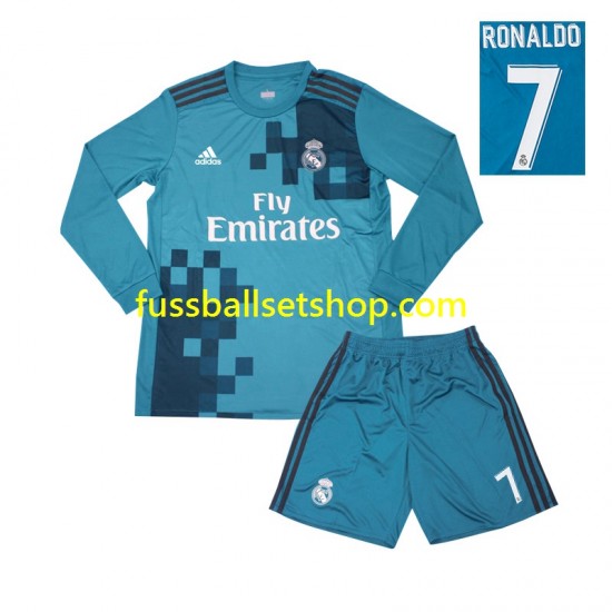Günstige Fußball Trikotsatz Real Madrid Cristiano Ronaldo 7 2017 Retro Kinder Ausweichtrikot Langarm