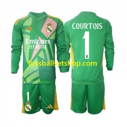 Günstige Fußball Trikotsatz Real Madrid Thibaut Courtois 1 Torwart Kinder Ausweichtrikot 2024-2025 Langarm