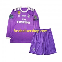 Günstige Fußball Trikotsatz Real Madrid 2016 Retro Kinder Auswärtstrikot Langarm