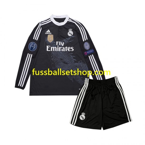 Günstige Fußball Trikotsatz Real Madrid 2014 Retro Kinder Ausweichtrikot Langarm