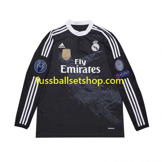Günstige Fußball Trikotsatz Real Madrid 2014 Retro Herren Ausweichtrikot Langarm