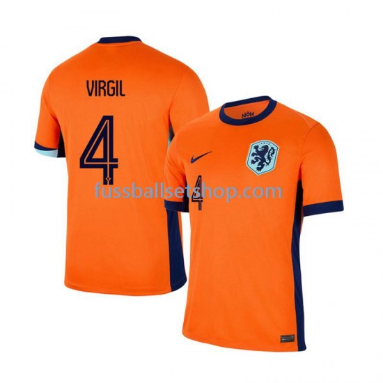 Günstige Fußball Trikotsatz Niederlande Virgil van Dijk 4 Herren Heimtrikot Euro 2024 Kurzarm