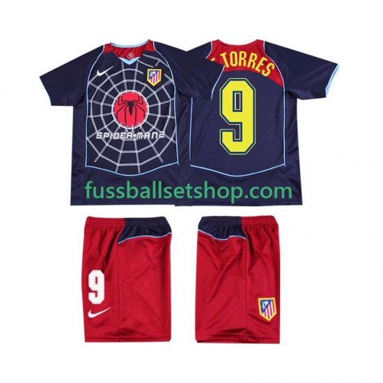 Günstige Fußball Trikotsatz Atlético Madrid F TORRES 9 2004 2005 Retro Kinder Auswärtstrikot Kurzarm