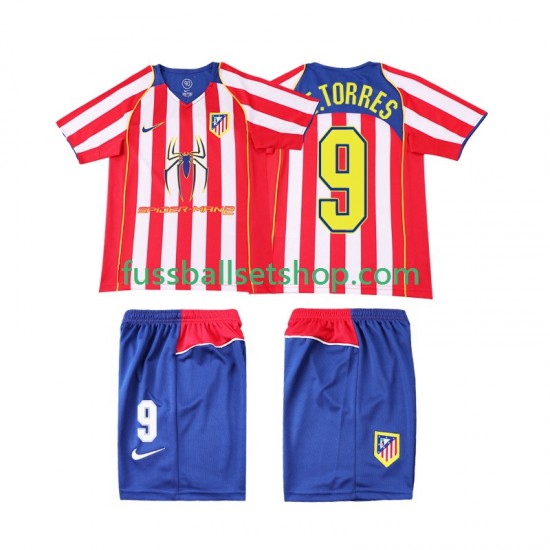 Günstige Fußball Trikotsatz Atlético Madrid F TORRES 9 2004 2005 Retro Kinder Heimtrikot Kurzarm