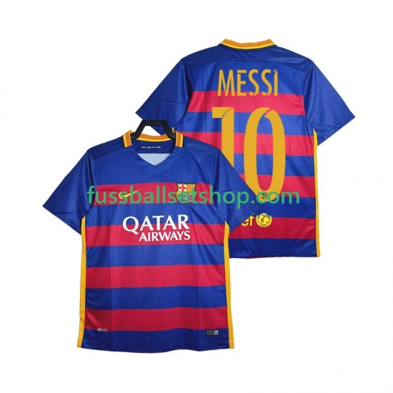 Günstige Fußball Trikotsatz FC Barcelona Lionel Messi 10 2015-2016 Retro Herren Heimtrikot Kurzarm