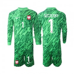 Günstige Fußball Trikotsatz Polen Szczesny 1 Torwart Kinder Ausweichtrikot 2024 Langarm