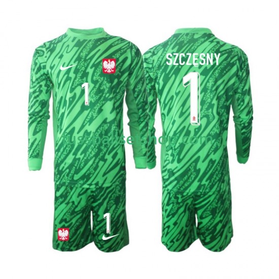 Günstige Fußball Trikotsatz Polen Szczesny 1 Torwart Kinder Ausweichtrikot 2024 Langarm