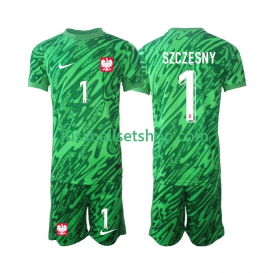 Günstige Fußball Trikotsatz Polen Szczesny 1 Torwart Kinder Ausweichtrikot 2024 Kurzarm