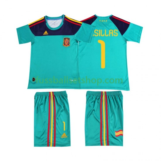 Günstige Fußball Trikotsatz Spanien Casillas 1 Retro Kinder Heimtrikot 2010 Kurzarm