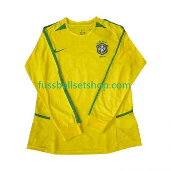 Günstige Fußball Trikotsatz Brasilien Retro Herren Heimtrikot 2002 Langarm