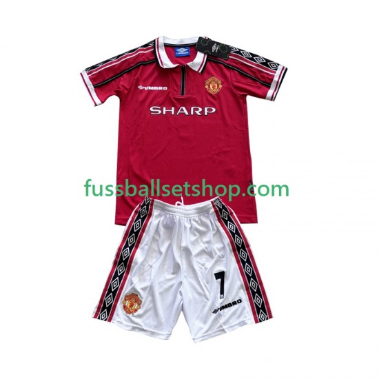 Günstige Fußball Trikotsatz Manchester United Beckham 7 Retro Kinder Heimtrikot 1998 1999 Kurzarm
