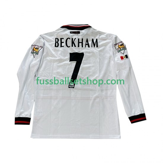 Günstige Fußball Trikotsatz Manchester United Beckham 7 Retro Herren Auswärtstrikot 1998 1999 Langarm