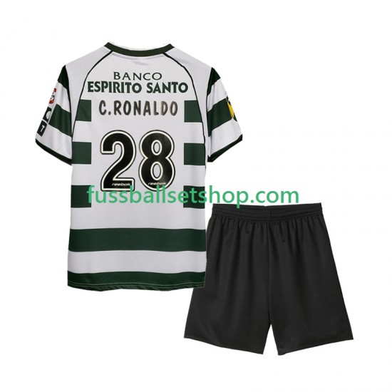 Günstige Fußball Trikotsatz Sporting CP Cristiano Ronaldo 28 2001 2003 Retro Kinder Heimtrikot Kurzarm