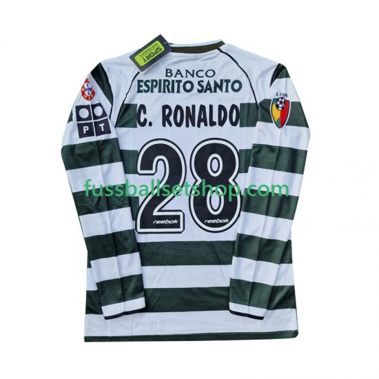 Günstige Fußball Trikotsatz Sporting CP Cristiano Ronaldo 28 2001 2003 Retro Herren Heimtrikot Langarm