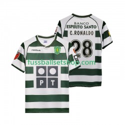 Günstige Fußball Trikotsatz Sporting CP Cristiano Ronaldo 28 2001 2003 Retro Herren Heimtrikot Kurzarm