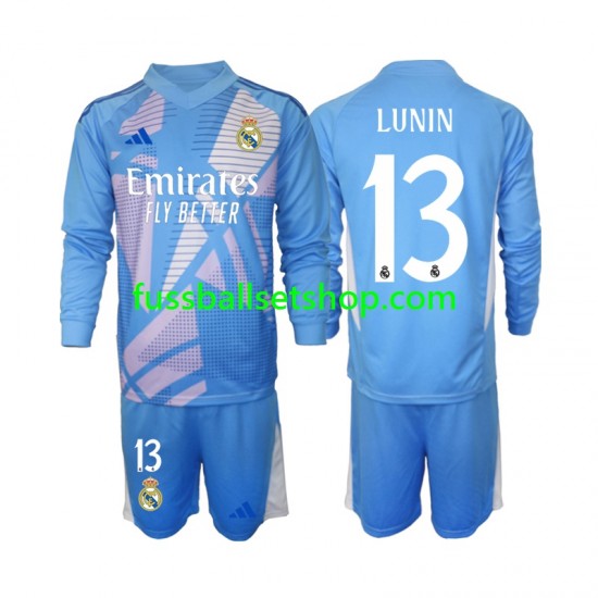 Günstige Fußball Trikotsatz Real Madrid Andriy Lunin 13 Torwart Kinder Heimtrikot 2024-2025 Langarm
