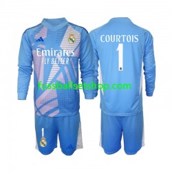 Günstige Fußball Trikotsatz Real Madrid Thibaut Courtois 1 Torwart Kinder Heimtrikot 2024-2025 Langarm