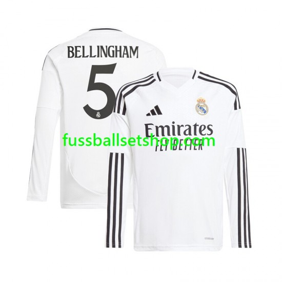 Günstige Fußball Trikotsatz Real Madrid Jude Bellingham 5 Herren Heimtrikot 2024-2025 Langarm